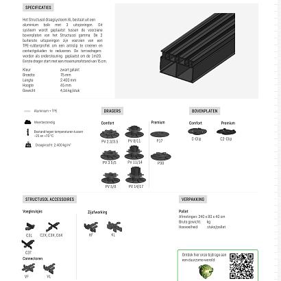 Structusol XL alu profiel ZWART ST45 lengte 2,4 m met rubber