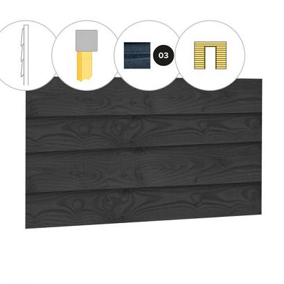 Zweeds rabat douglas enkelzijdige wand C, tbv enkele deur, 278,5 x 224 cm, zwart geïmpregneerd