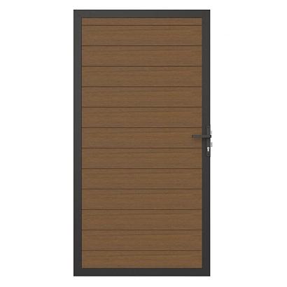 NewTechWood co-extrusie composiet deur in aluminium frame, horizontaal, 100 x 195 cm, Teak.