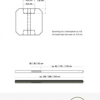 Betonpaal glad met diamantkop 10 x 10 x 190 cm, grijs ongecoat, eindpaal tbv scherm 90 cm hoog