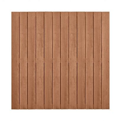 Hardhouten geschaafd plankenscherm design 28-planks 15 mm, recht verticaal, 180 x 180 cm.