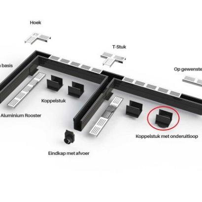 Aquadrain afvoergoot koppelstuk met 80 mm afvoer 65/10