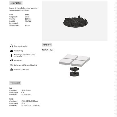 Vaste terrasdrager Dalsup diam./h 115/10 mm tegels voeg 3 mm