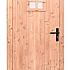 Douglas dichte enkele deur met ruitje 90x201 cm, linksdraaiend, zwarte hengen, zwart beslag, onbehandeld.