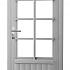 Vuren enkele 8-ruits deur inclusief kozijn, rechtsdraaiend, 90 x 201 cm, lichtgrijs gespoten.