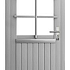 Vuren enkele 6-ruits deur inclusief kozijn, linksdraaiend, 90 x 201 cm, lichtgrijs gespoten.