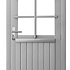 Vuren enkele 6-ruits deur inclusief kozijn, rechtsdraaiend, 90 x 201 cm, lichtgrijs gespoten.